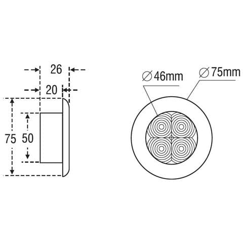 Lampa wewnętrzna kabinowa LED 75 mm czerwona