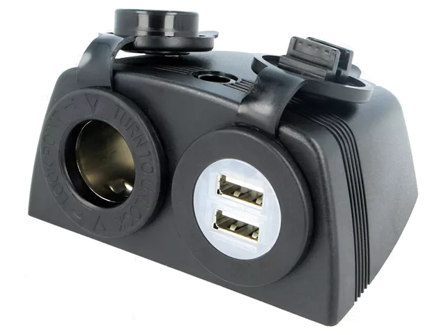 Gniazdo zapalniczki + USB x 2 czarne