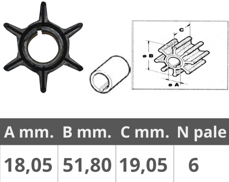 Wirnik pompy wody Yamaha 55 - 70, F40, F50, F60